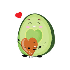 Heart shaped avocado stone hugging his mother. Mother's Day