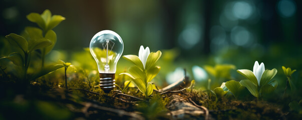 Saving energy and environment.  Tree growth in light bulb for saving Ecology energy nature. Eco and Technology concept
