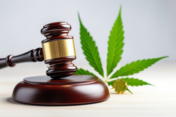 gavel judge with cannabis leaf plant