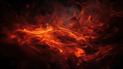 Fototapeta na wymiar An image of a raging fiery inferno, shot against a deep black background.