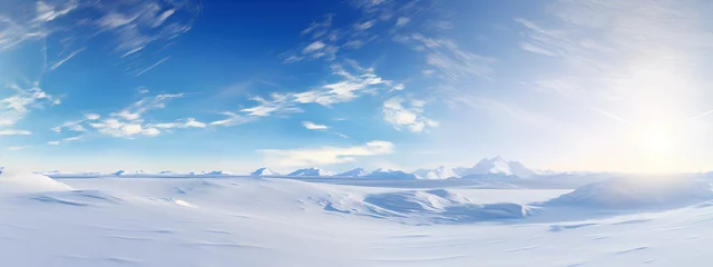 Fotobehang Beautiful Natural Landscape of a Snowfield in a sunny day behind a blue sky with clouds. Generative AI. © Mauricio