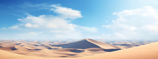 Fototapeta na wymiar Beautiful Natural Landscape of Sand Dunes in the Derest in a sunny day behind a blue sky with clouds. Generative AI.