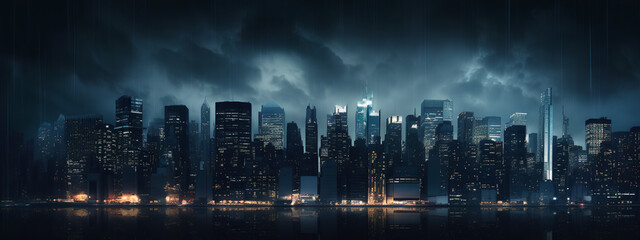 Beautiful Panoramic Cityscape at night. Night time landscape city skyline. Generative AI.