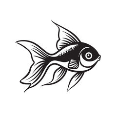 Goldfish in cartoon, doodle style. 2d vector illustration in logo, icon style. Black and white