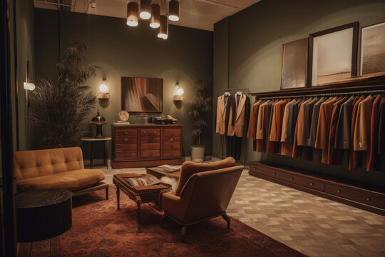 An elegant boutique showcase, a modern store interior filled with stylish and fashionable clothing offering an exciting selection of fashion items for shoppers.