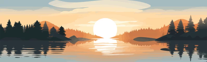 Gardinen sunrise lake vector flat minimalistic isolated illustration © Zaharia Levy