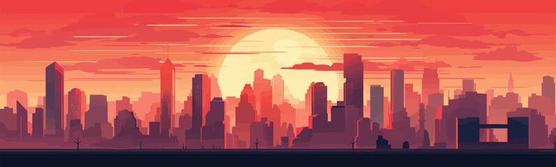 sunset city vector flat minimalistic isolated illustration - obrazy, fototapety, plakaty