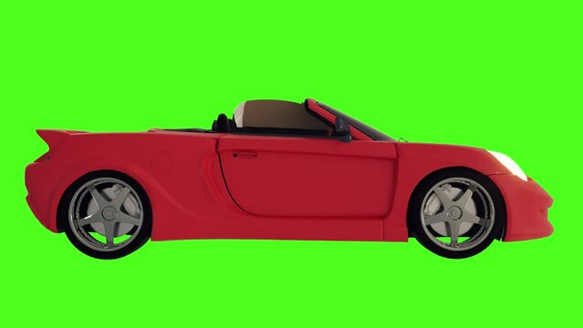 Red convertible sports car on a green screen