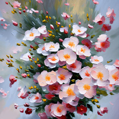 Cherry blossom flower bouquet impasto painting 