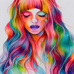 portrait of a woman wit colorful rainbow hair