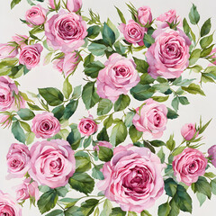 Thick lish roses and leaves on a white background 