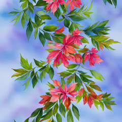 Pink red flowers on a cloudy blue background 