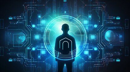 Health Data Privacy: A person securing health data with biometric authentication, emphasizing the importance of data privacy in healthcare  - obrazy, fototapety, plakaty