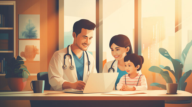 Pediatric Telemedicine: A Pediatrician Conducting A Virtual Visit With A Young Patient And Their Parent, Showing The Convenience For Children's Health 