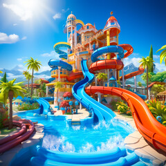 super cool cartoon aqua park generated by AI