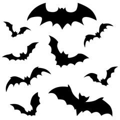 Set of silhouettes of bats. Happy Halloween. Vector illustration