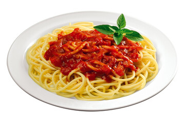 prato com espaguete ao molho de tomates frescos com manjericão isolado em fundo transparente -...