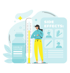 Covid-19 vaccine side effects scene vector illustration