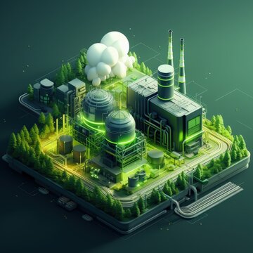 Green Industrial Power Plant A Conceptual Isometric Tribute to Antoni Gaudí and Alena Aenami - AI Generate