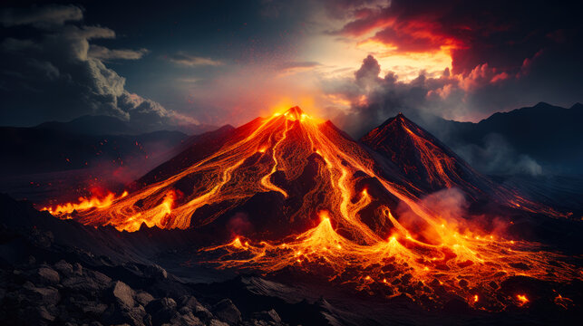 beautiful hot background of a volcano generated by AI