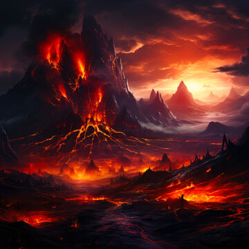 beautiful hot background of a volcano generated by AI