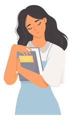 Young woman character having addiction from book