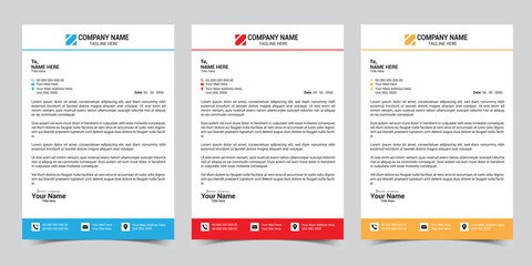 Corporate business letterhead design template with color variation bundle. Print-ready vector design