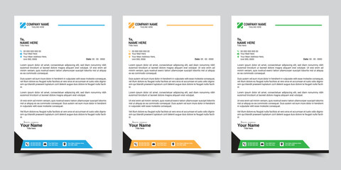 Corporate business letterhead design template with color variation bundle. Print-ready vector design