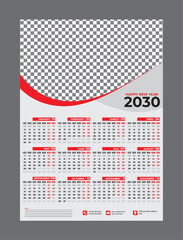 One page wall calendar design template for corporate business