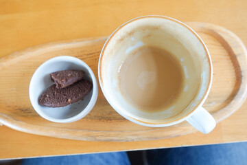 top view of empty coffee cup on table ,