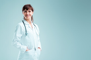 Confident doctor listens, skilled, team leader