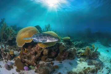 Vibrant fish swim among colorful corals in a lush aquatic setting., generative IA