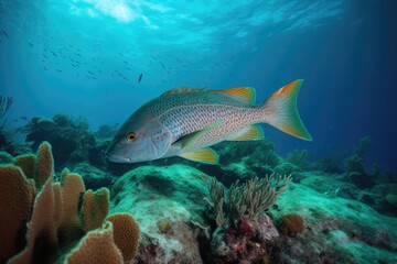 Naklejka na ściany i meble Exotic fish on coral reef; vibrant colors and marine life., generative IA