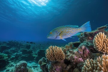 Naklejka na ściany i meble Exotic fish on coral reef; vibrant colors and marine life., generative IA
