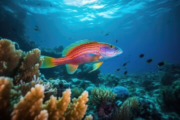 Fototapeta na wymiar Exotic fish on coral reef; vibrant colors and marine life., generative IA