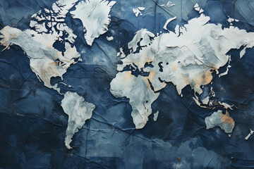 Abstract background showcasing an old map in shades of blue. Generative Ai.