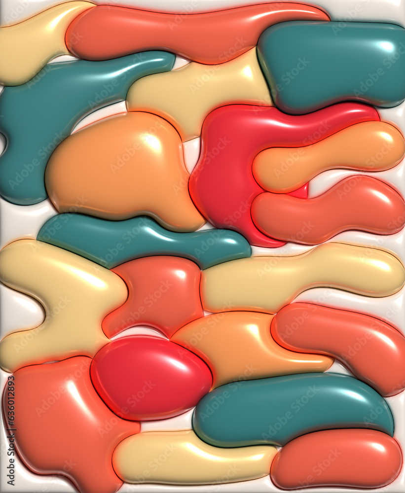 Poster abstract background with various inflated figures, 3d rendering illustration