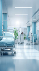 Recovery Room with beds and comfortable medical. Interior of an empty hospital room. Clean and empty room with a bed in the new medical center