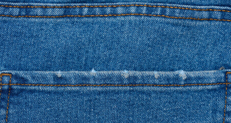 Fragment of the back pocket of blue jeans