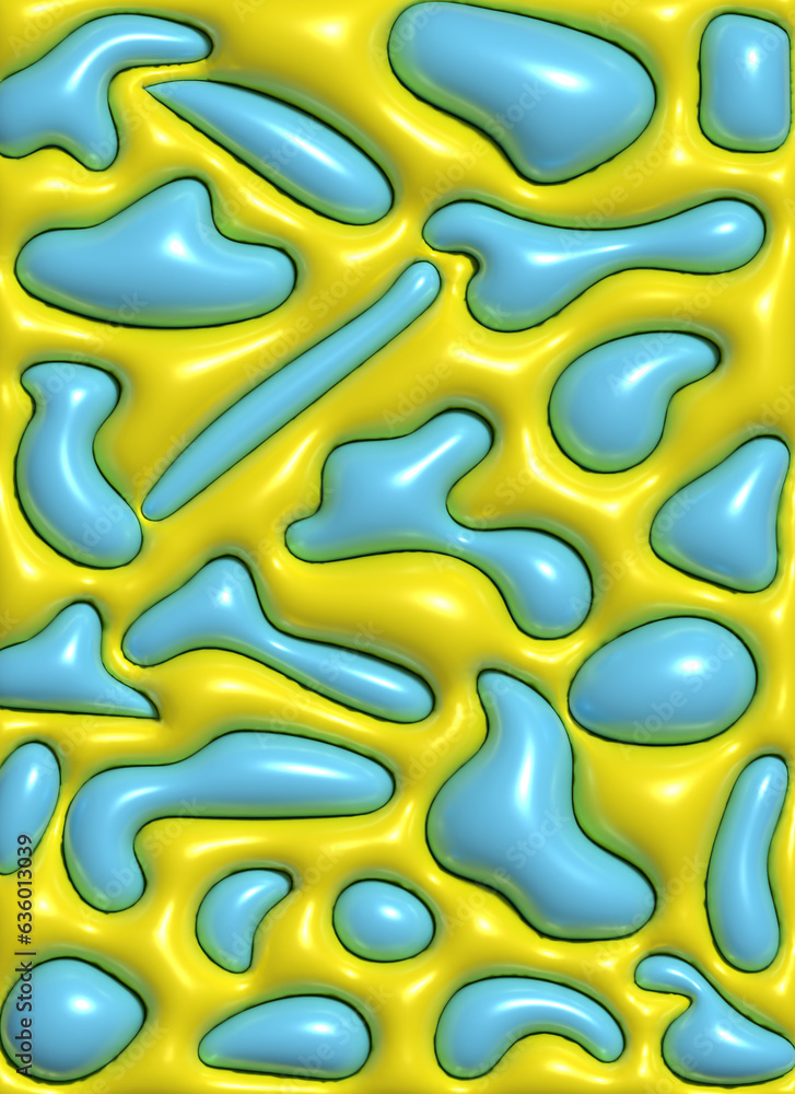 Poster abstract background with various inflated figures, 3d rendering illustration
