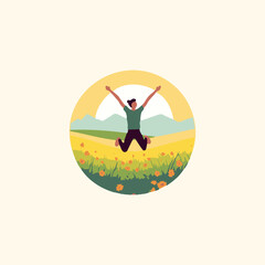 man celebrating by jumping amidst nature