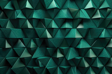 Abstract triangular dark green mosaic tile wallpaper texture with geometric fluted triangles background banner Generative Ai, Ai. - obrazy, fototapety, plakaty