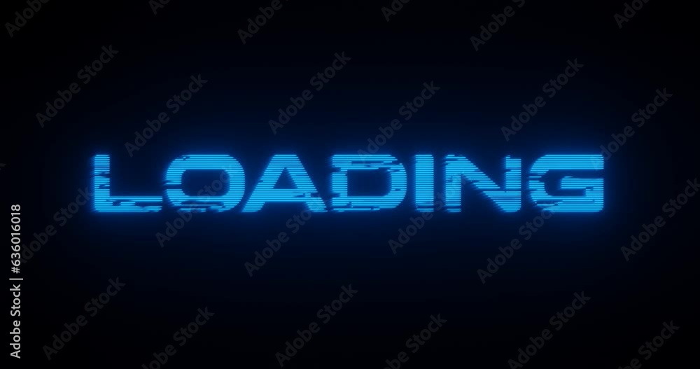 Poster 3d rendered animation of a loading neon blue sign on a black background