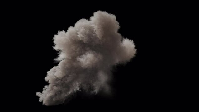 Thick heavy smoke rising and billowing like a big column of pollution, 4k 30p with alpha channel for transparency
