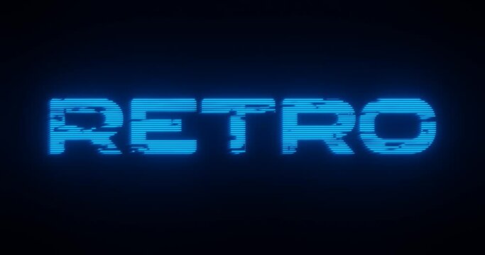3d rendered animation of a RETRO neon blue sign on a black background