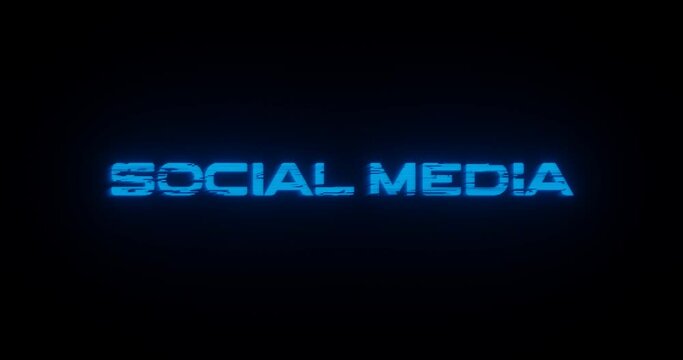 3d rendered animation of a SOCIAL MEDIA neon blue sign on a black background