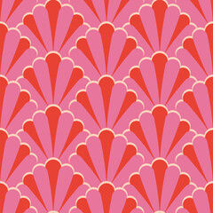 Art Deco Pink Striped Shells. Bright Pink Floral Seamless Patten For Wallpaper, Textiles, Fabric, Home Décor.