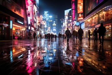 Frenzy of Savings: Black Friday's Dynamic Dance of Shoppers and Sales, s Square at night in Manhattan, New York City, United States of America, created with generative AI