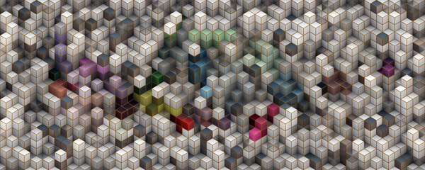 Fantastic abstract panorama background design illustration with 3D cube objects