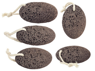set pumice stone, volcanic pumice stone for spa isolated from background	